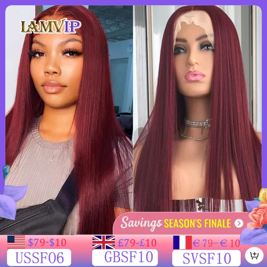 Straight HD Lace Frontal Wig Human Hair Wigs Burgundy 13x4 13x6 Transparent Front Wig Pre Plucked Brazilian Top Quality Lace Wig