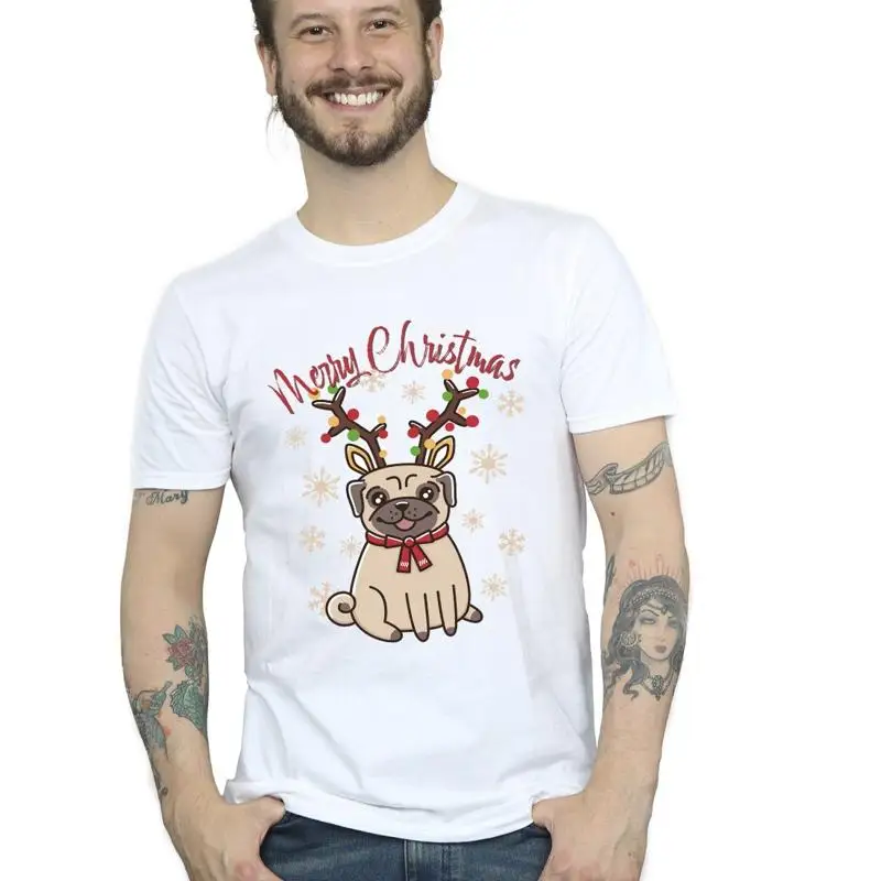 

Christmas Men's Pets Christmas Merry Christmas Pug Antlers T-Shirt