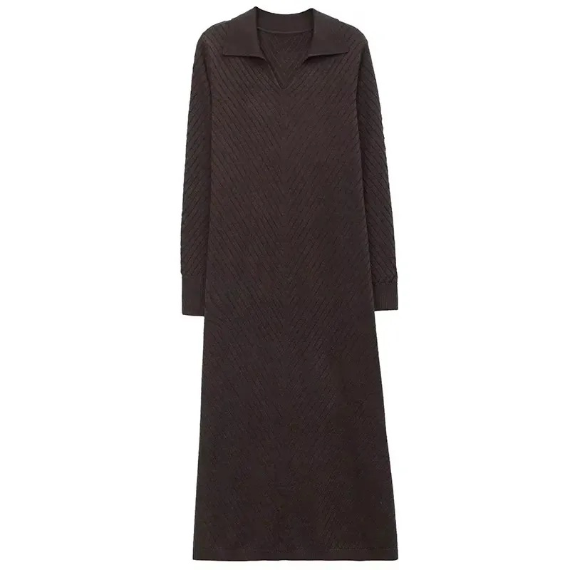 Mode revers robe en tricot femmes printemps automne coréen décontracté ample longue pull robe pull polyvalent femme chemises de fond