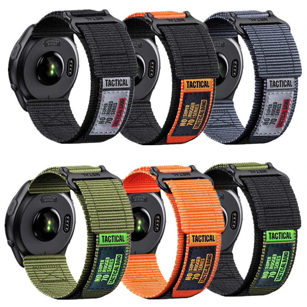 20/22mm Taktisches Nylon-Klettverschluss-Uhrenarmband für Garmin Forerunner 158 245 255 265 Venu Samsung Galaxy Watch Outdoor-Uhrenarmbänder