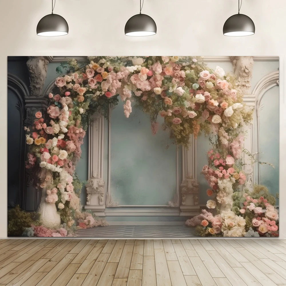 Wedding Flower Wall Backdrop Pink White Spring Flower Room Scene Bride Maternity Portrait Background Decor Photo Studio Props