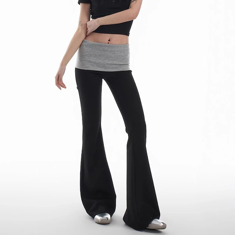 2025 Pantalones de Yoga de cintura alta de diseñador elegante para mujer, pantalones acampanados adelgazantes de retales para mujer, pantalones de chándal informales de pierna recta