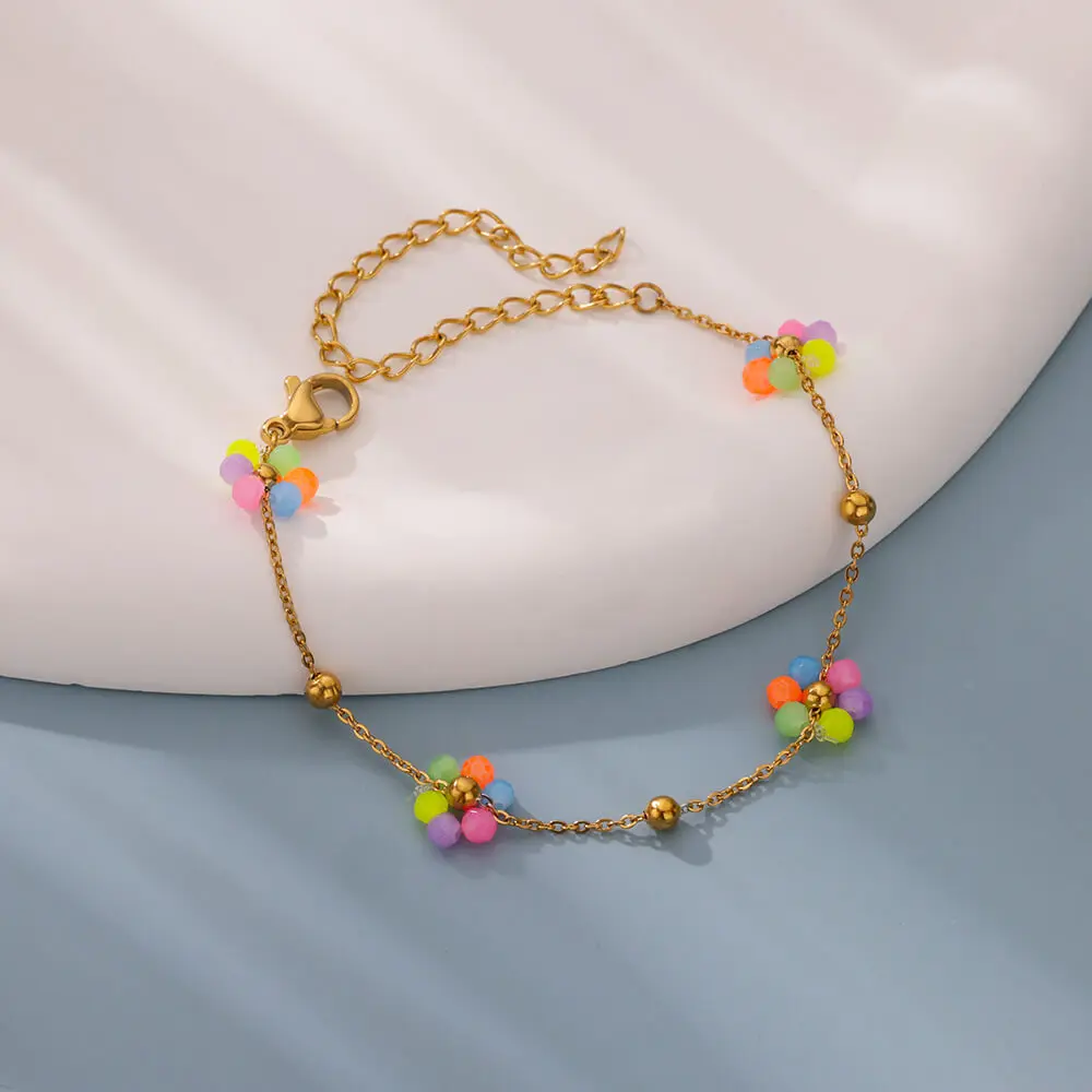 

Colorful Trendy Bead Flower Anklets For Women Summer Beach Waterproof Stainless Steel Foot Chain Ankle Bracelet Jewelry Gifts