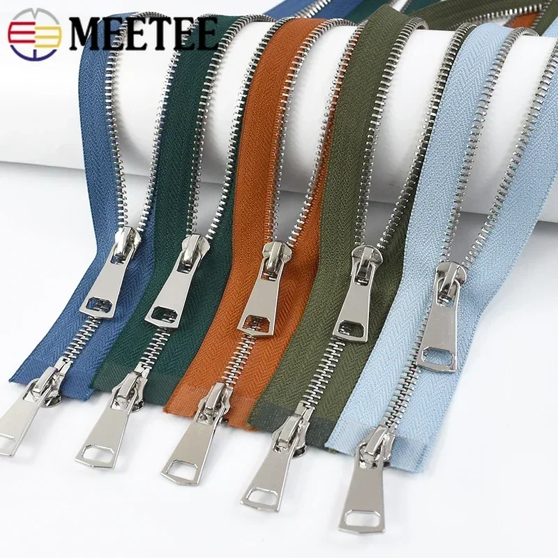 1Pc Meetee 5# Metal Zipper 70/90/120cm Double-Slider Sliver Teeth Long Open-end Zip for Down Jacket DIY Garment Sewing Accessory