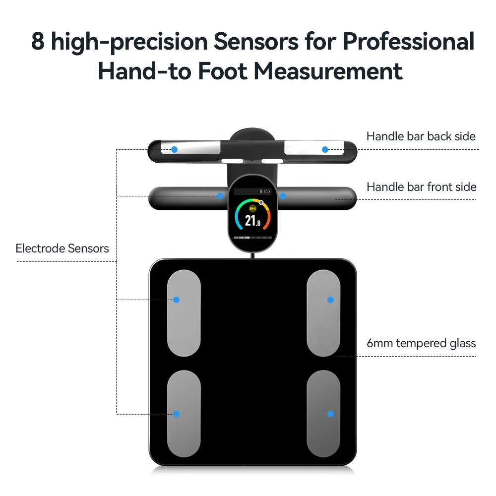 CE Rohs Certified 8-Electrodes Intelligent TFT Display Smart Scale Body Fat Weight Analysis Electric Power Source