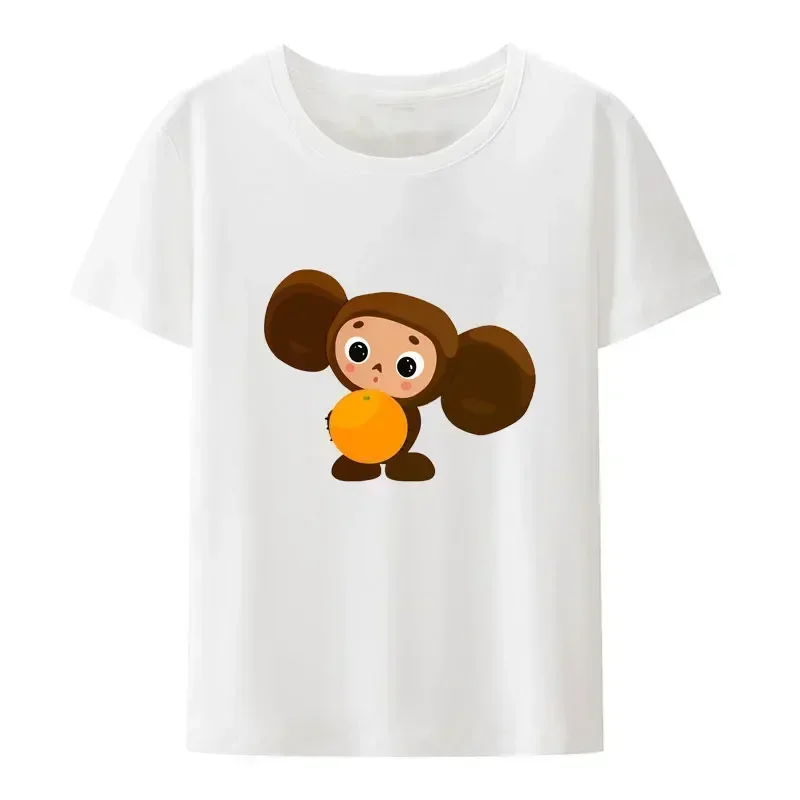 Funny Anime Casual Shirt Summer Short-sleev Comfortable Tops Classic Boy Girl Russian Cartoon Cheburashka Print Modal T Shirt