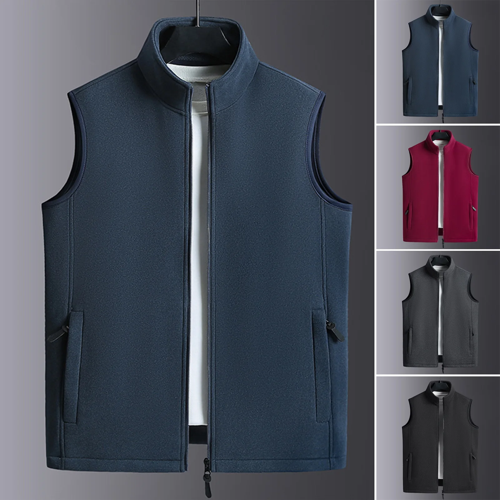 2024 الرجال سترة دون أكمام جاكيتات موضة الصوف سترة الذكور سترات مبطنة بالقطن معاطف الرجال الصدريات الدافئة الملابس المتضخم 5Xl