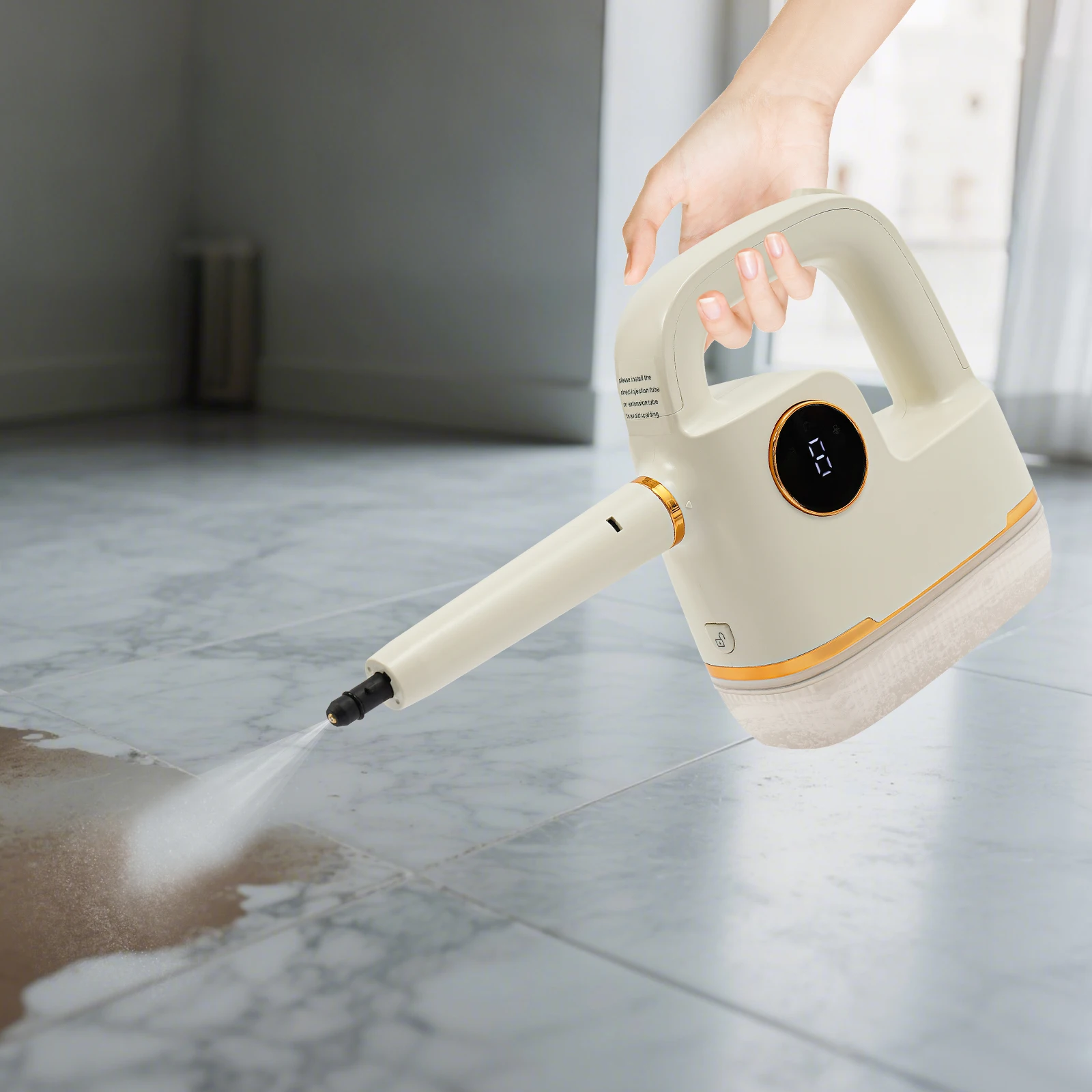 منظف بخار محمول بقدرة 1800 وات مع شاشة ديجيتال، 6 تروس، منظف بخار بدرجة حرارة عالية قابل للتعديل لداخل السيارة، المنزل 110 فولت