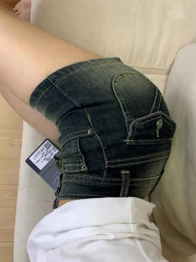 Retro American Denim Shorts Women's Summer Slimming Low Waist A-Line Bodycon Sexy Hot Pants Casual Wear High Waist Jeans