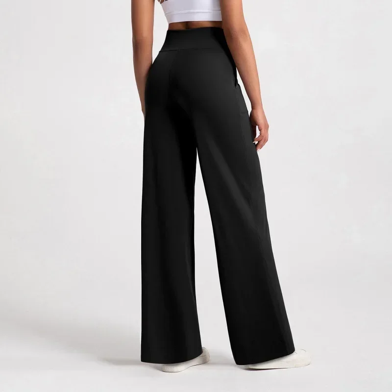 

Women's High Waist Yoga Pants Gym Loose Running Yoga Pants Double Side Brushed with Pockets Pants Ties