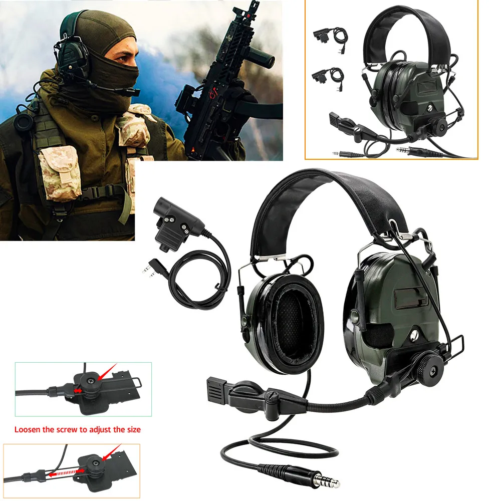 

Tactical Headphone Electronic Shooting Hearing Protection TCILIBERATOR II Headset Noise-cancelling Pickup Adapter M87 U94 ptt