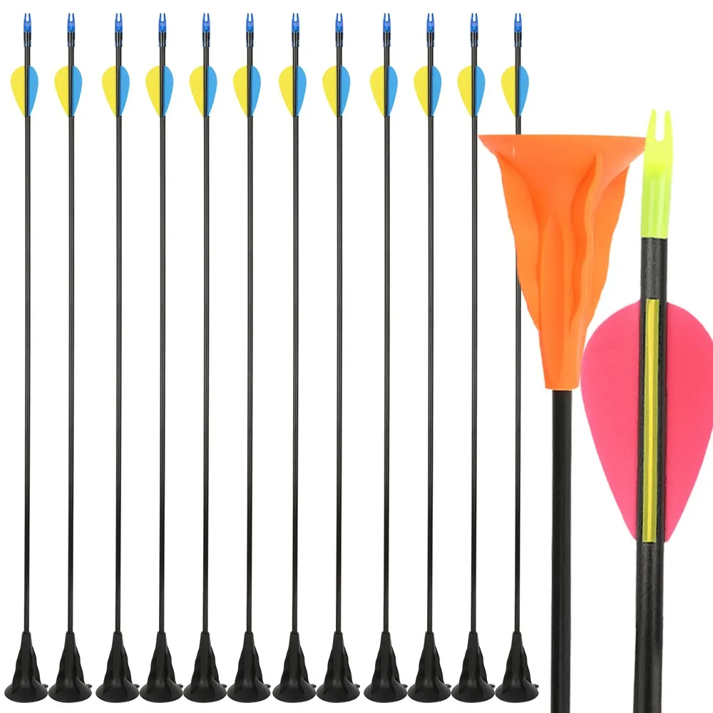 Suction Cup Tip Archery Arrows 6/12PCS Fiberglass Build Safe Practice Arrows for Shooting Games Skill Training