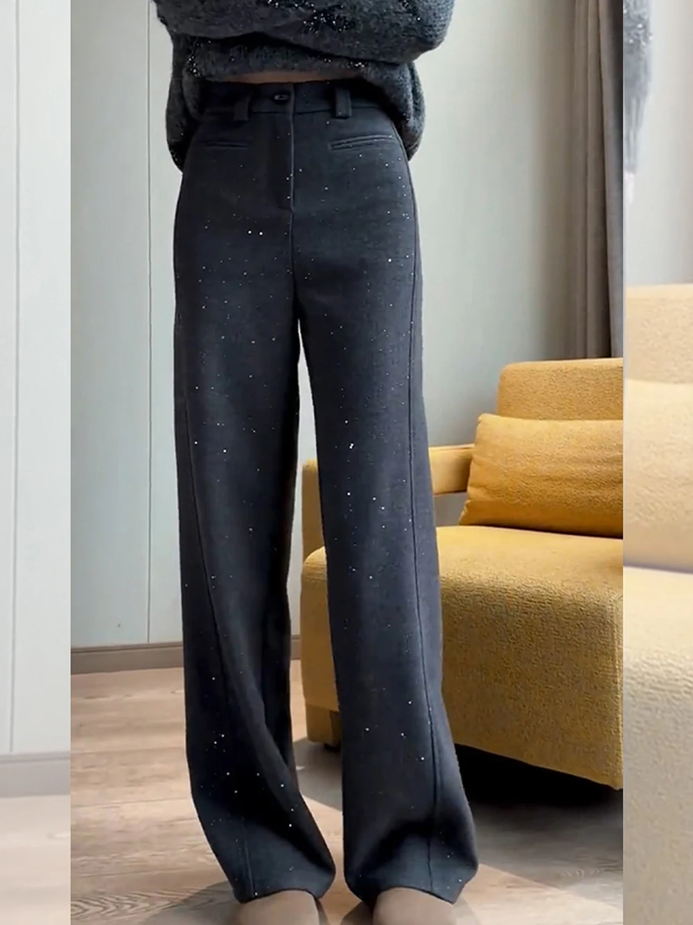 مجزوز السراويل الصوفية اللامعة المرأة 2025 شتاء جديد متعدد الحجم السراويل الطويلة يندبروف الدافئة عادية أنثى واسعة الساق السراويل