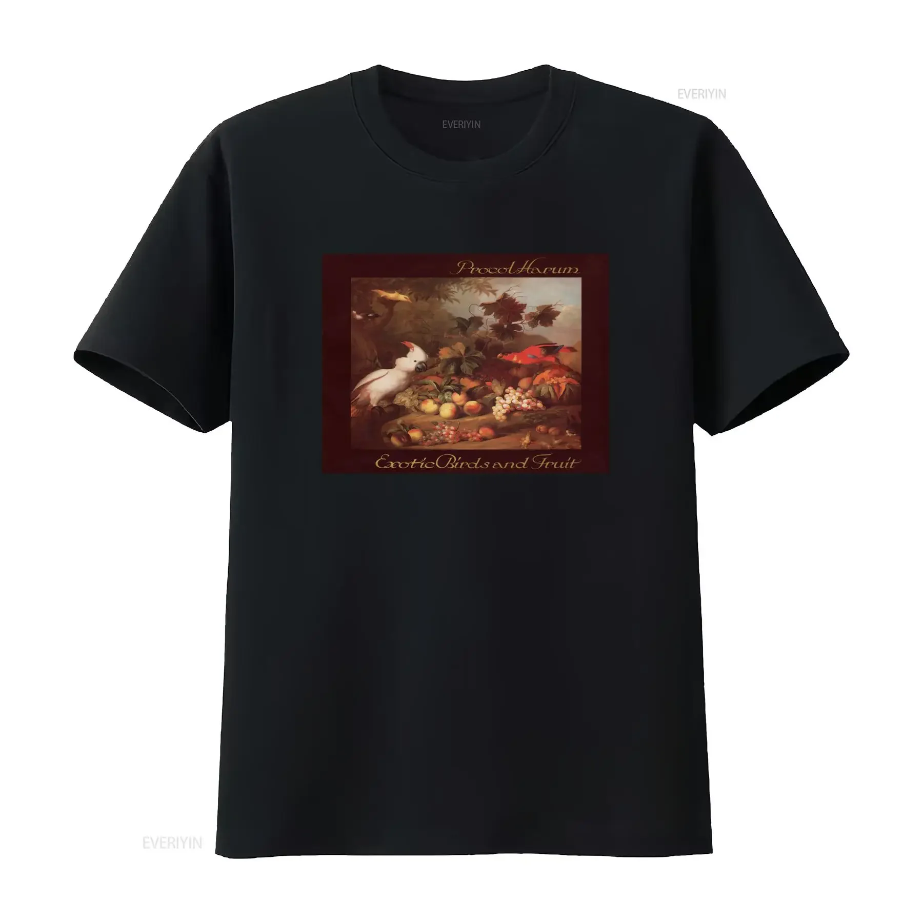 Vintage Retro Exotic Birds Fruit Still Life Oil Painting Print Casual T Shirt vintage Washed streetwear Comfortable Stretched