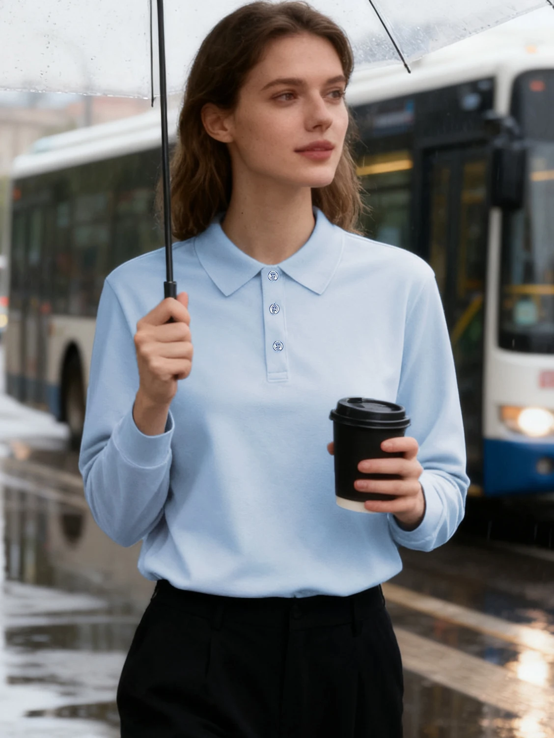 Damen-Herbst-Oberteile, einfarbig, lässig, vielseitig, Poloshirts, Business-Gruppenmode, langärmelig, Golf, schlichtes T-Shirt, Knopfleiste, Alltagskleidung – Detail 13