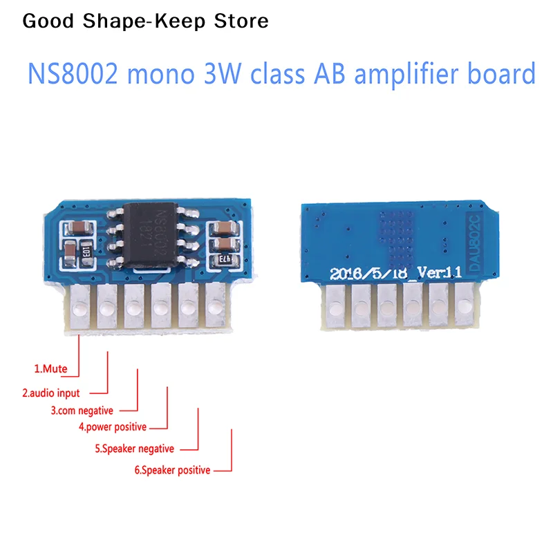 dailyDC 3V 3.7V 5V class AB mono 3W mini amplifier board audio amp module one channel 3W Miniature Amplifier Board 3V-5V 8002