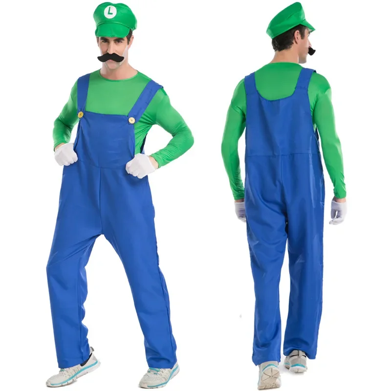 Anime Super Brothers cospaly costume Hats Luigi Plumber Cosplay  Women Girls Halloween Party Fancy Dress Parent-child Adult Kids