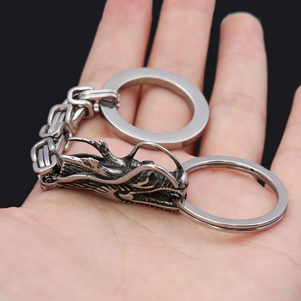 Stainless Steel Unique China Dragon Keychain for Men Women Vintage Emperor Chain Animal Keychains Jewelry Accessories Wholesale