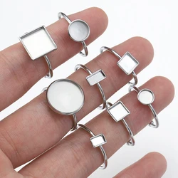 10pcs Stainless Steel Adjustable Open Finger Ring Settings Blank Cabochon Base Bezel Tray Rings For Jewelry Making DIY Ring