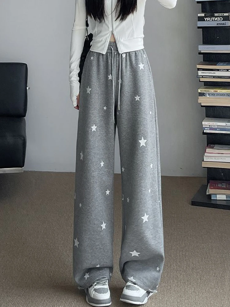 Zoki-Pantalon de survêtement imprimé étoile Y2K pour femme, taille haute, vintage, américain, streetwear, automne, hiver, Harajuku, fjku