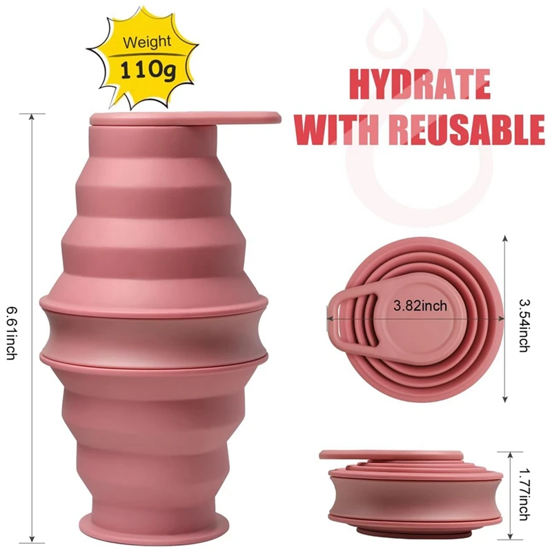 Collapsible Water Bottles Leak Proof Foldable Silicone Bottle + Anti-Collapse Ring 2Piece