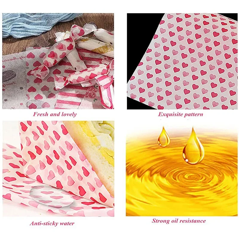 100Pcs/Box Waterproof Wax Paper Food Grade Grease Paper Food Wrapping for Bread Sandwich Burger Fries Oil Paper Baking Tools