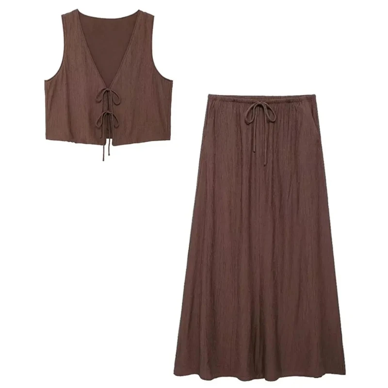 أزياء المرأة خمر الصلبة تنورة دعوى القوس الدانتيل متابعة تانك القمم الخامس الرقبة كست الرباط ميدي التنانير عارضة شارع العليا مجموعات