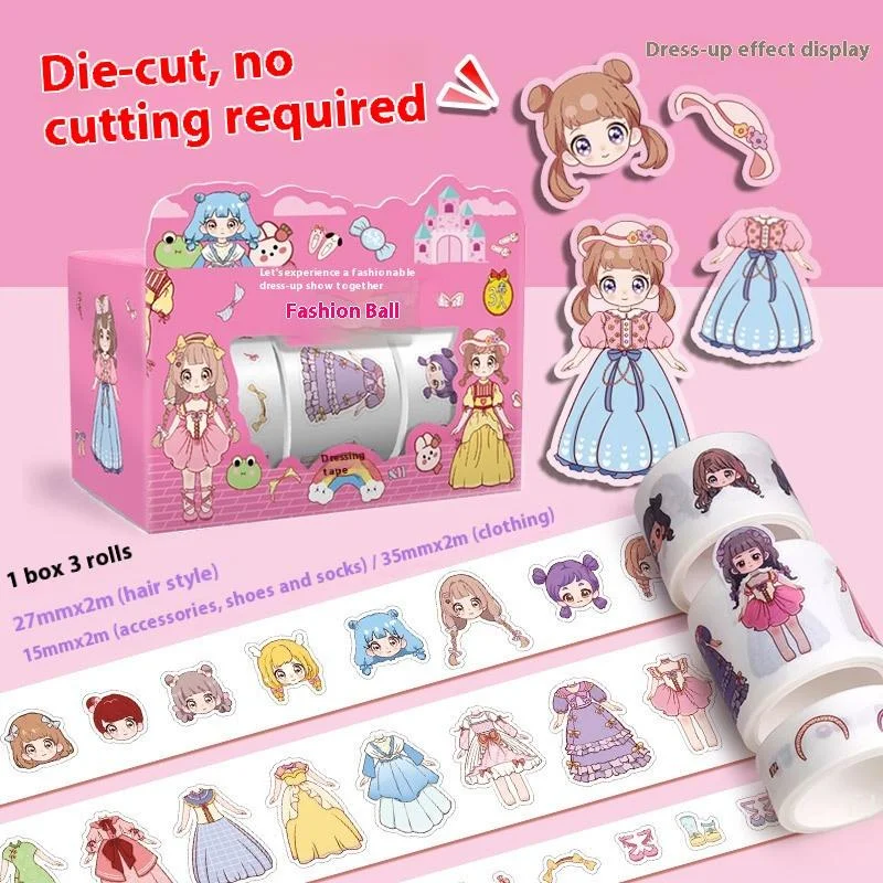 

[YU]Cute Princess Dress Up Waterproof Sticker Girl Cartoon Washi Tape Set Cute Children's Handbook Character Decoration Sticker
