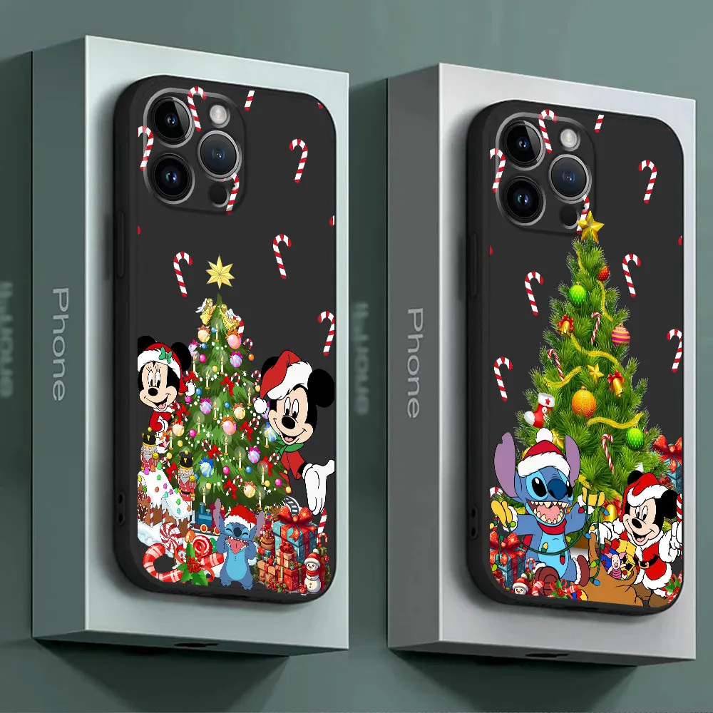 Silicone Case for iPhone 15 Pro Max 14 11 13 Pro XR SE XS X 12 Mini 8 Plus 2020 Disney Mickey Minnie Christmas Cover Funda