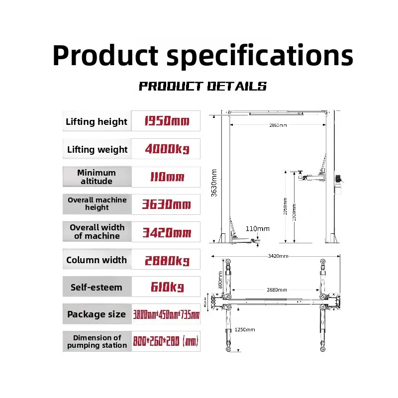 Gantry lift, double-column 1.8 meters 4 tons car maintenance equipment