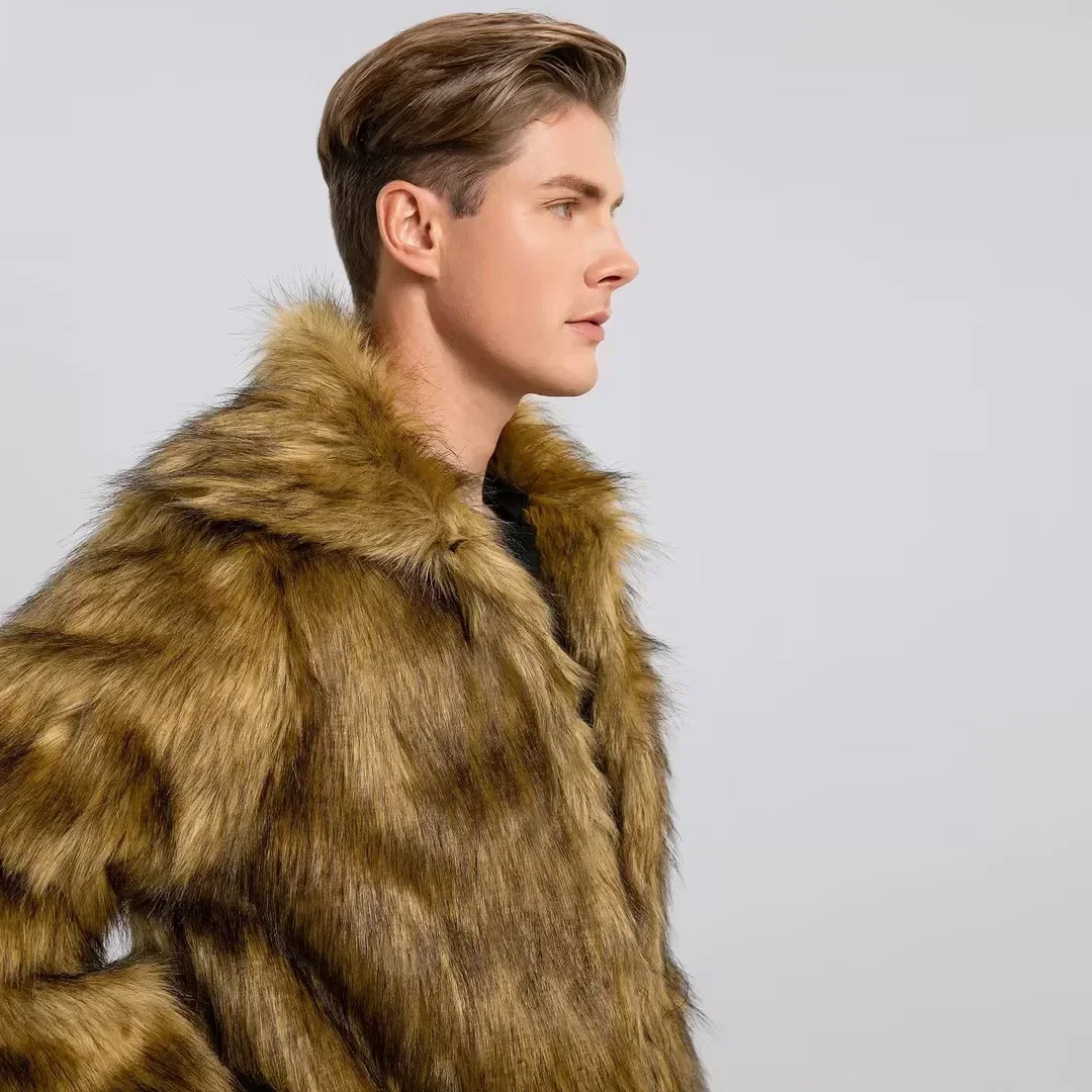 Men Faux Fox Fur Jacket Coat Winter Warm Thick Fluffy Long Sleeve Shaggy Outerwear Luxury Fur Long Jacket Bontjas Jackets Mens