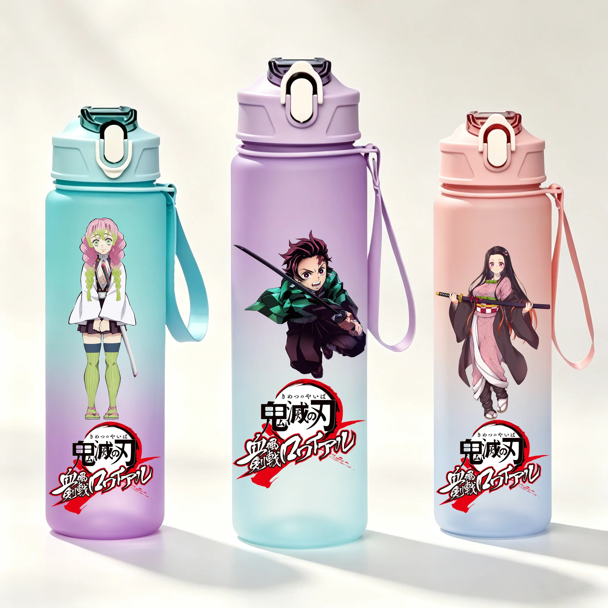 750ml Demon Slayer: Kimetsu no Yaiba Sports Water Bottle Kamado Tanjiro Nezuko Plastic Water Cup With Portable Rope Kettle Gifts