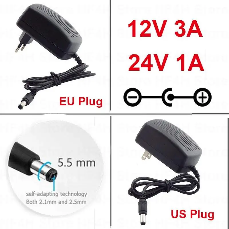 12V 3A 24V 1A AC to DC Adapter 100V-240V Power Adapter Charger 5.5mmx2.5mm 2.1mm EU US Plug For LED Strip B4