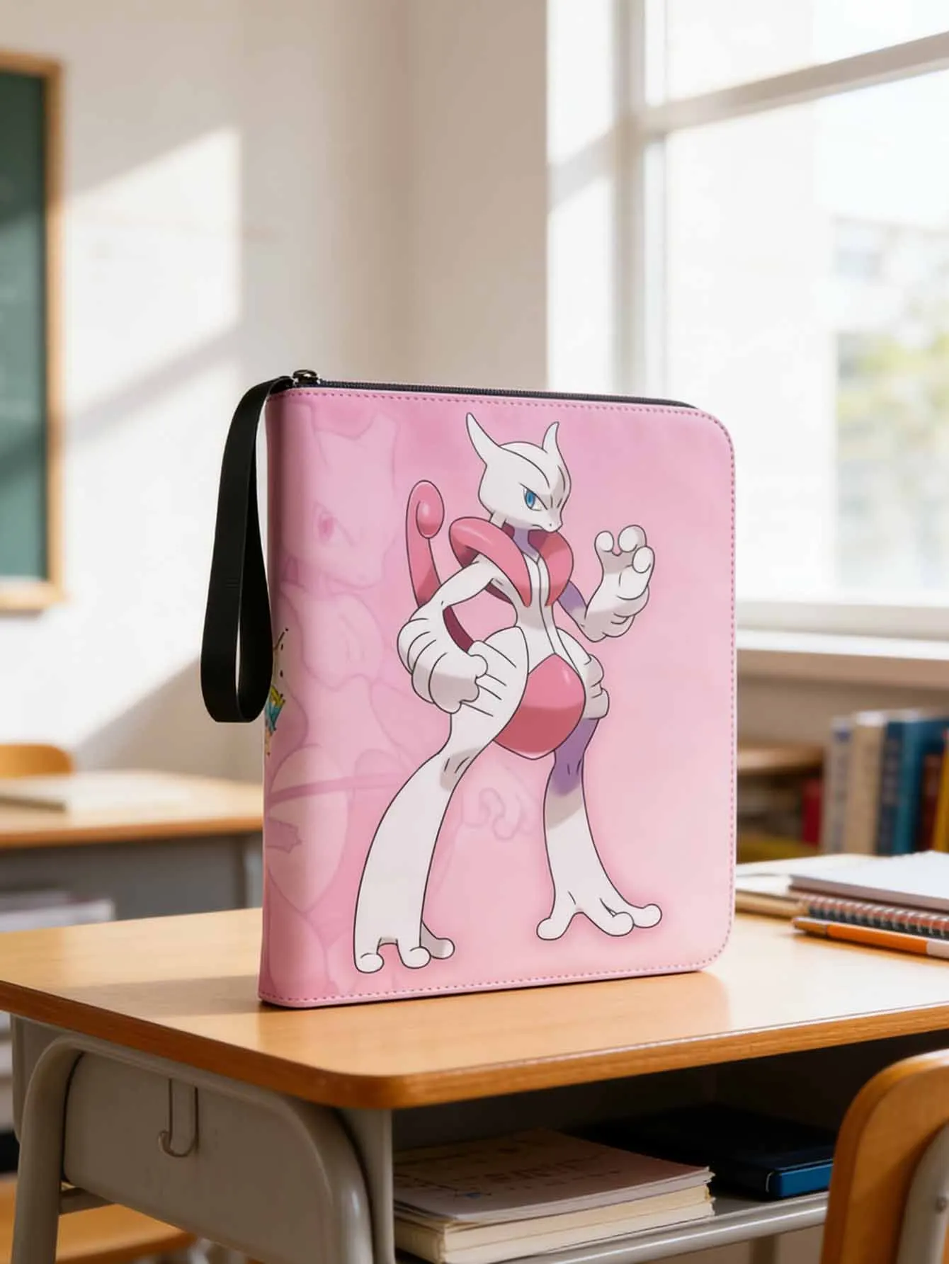 Porta-álbum de coleção de cartões de folhas soltas Bilibili, design de cartão de anime juvenil, cartão de jogo com zíper e corda portátil