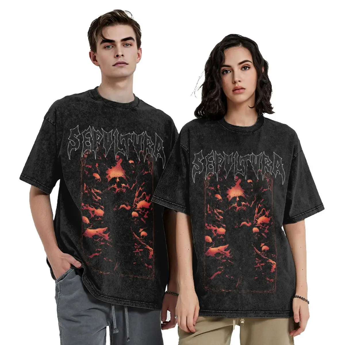 

Printed The Screaming Of Sepultura Metal Band Washed T Shirt Outfit Oversize T-Shirt for Men Women Tee