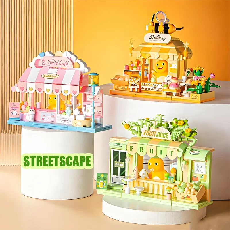 

Streetscape Building Blocks Cafe Bakery Assembling Model Toys Desktop Decoration Puzzle Birthday Gifts for Boys and Girls