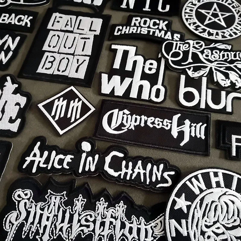 Music Band Clothes Patches Iron on DIY Embroidered Appliques Black Sewing Badges Punk Stickers Jacket Jeans Rock Stripes