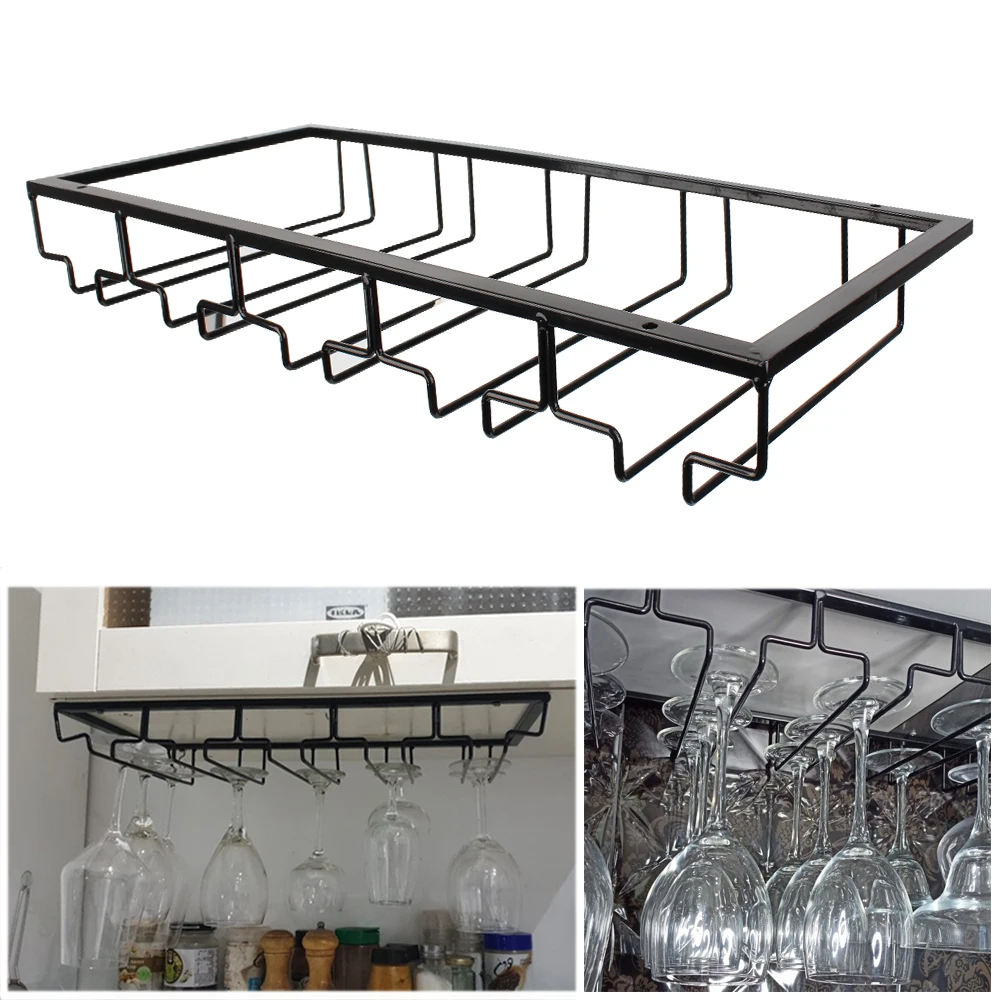 Bar Tool Kitchen Storage Organizer Under Cabinet Glass Goblet Iron Rack Stemware Stand Hanging Shelf Iron Wine Rack Glass Holder