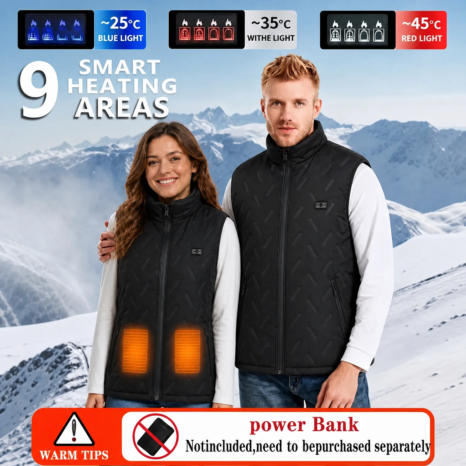 Men’s and Women’s Sport Vests, Heating Vests, Zone 9, Thermal Outerwear, (Excluding Portable Power Banks) USB Ports, Gifts, Styl