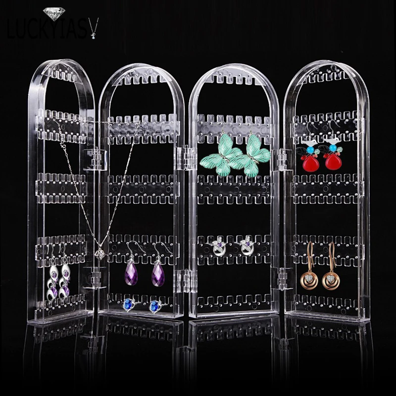 Jewelry Display Rack Necklaces Rings Plastic Folding Holder Large Capacity Bracelets Storage Hanger with Stud Earrings Holes