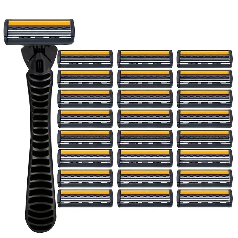 Variety Packs Skin Guard Anti-Slip Handle Replacement Triple Blades Reusable Safety Manual Razors for Men Shaving Bathing Travel