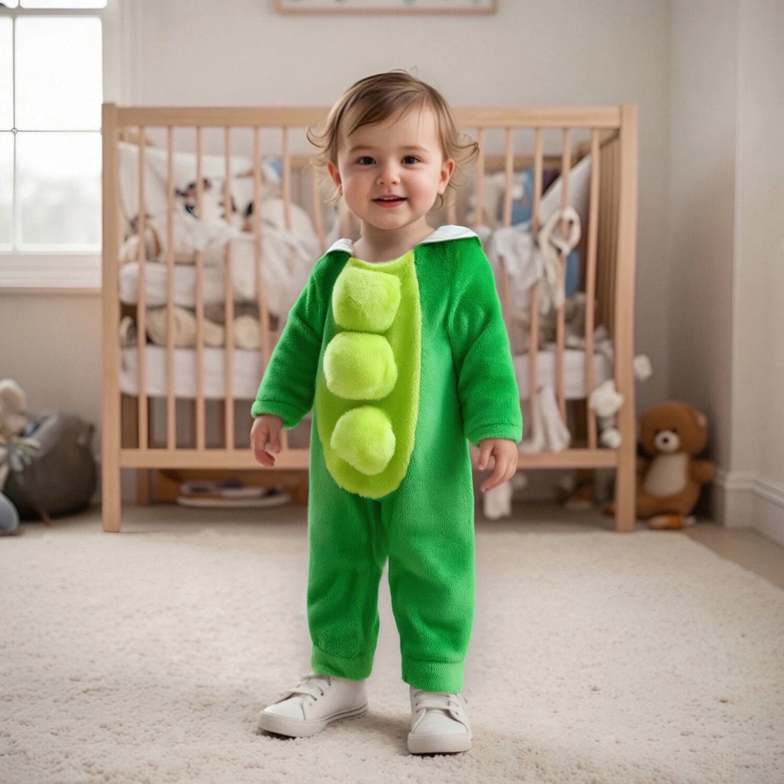 هالوين 2026 طفل رضيع الشتاء القطيفة رومبير البازلاء زي طويل الأكمام كامل طول هود بذلة سنوسويت