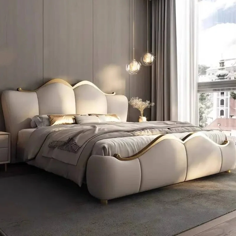 Modern Designs Luxury Bed Beige Unique Nordic Storage Luxury Room Bed Bedroom Loft Headboards Camas Matrimoniales Furniture