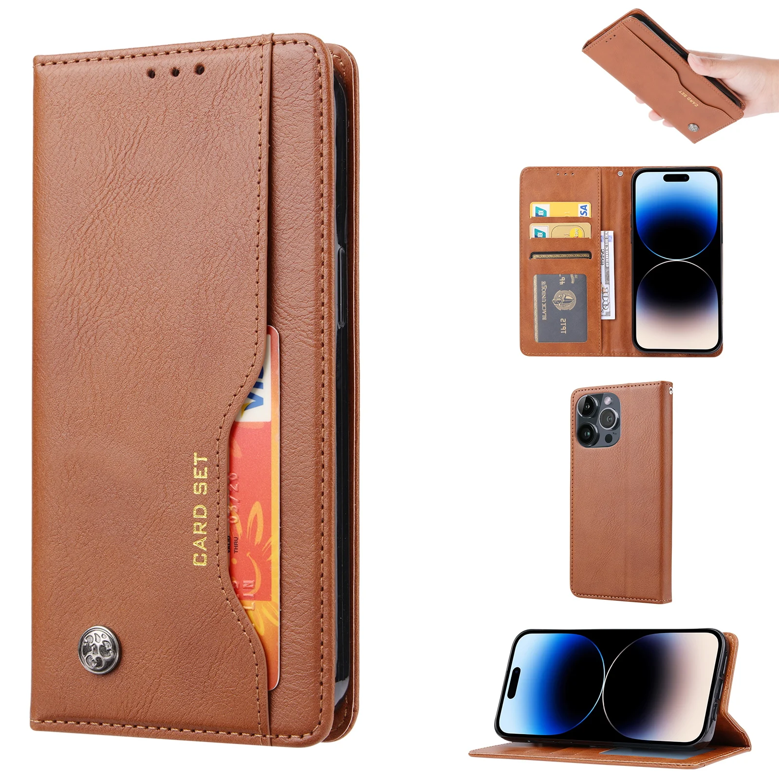 

Luxury Leather Texture Magnetic Flip Case for iPhone 15 Pro Max 7G 8G XR XS Max 11 12 13 Pro 14 Plus Card Set Slim Wallet Cas