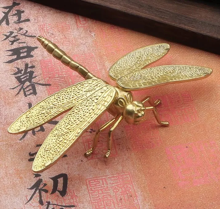 

Латунная фигурка стрекозы, маленькая статуя животного, настольная игрушка для украшения дома и офиса