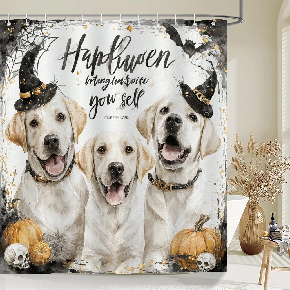 

1PC Halloween Shower Curtain Funny Dog All Saints Day Pumpkin Bathroom Curtain Polyester Fabric with Hooks for Bathroom Decor