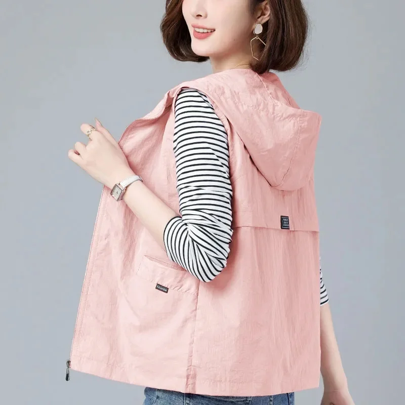 Spring Summer Woman Waistcoat New Casual Liner Sleeveless Jacket Women Zipper Hooded Thin Vest Female Outerwear Chaleco Mujer