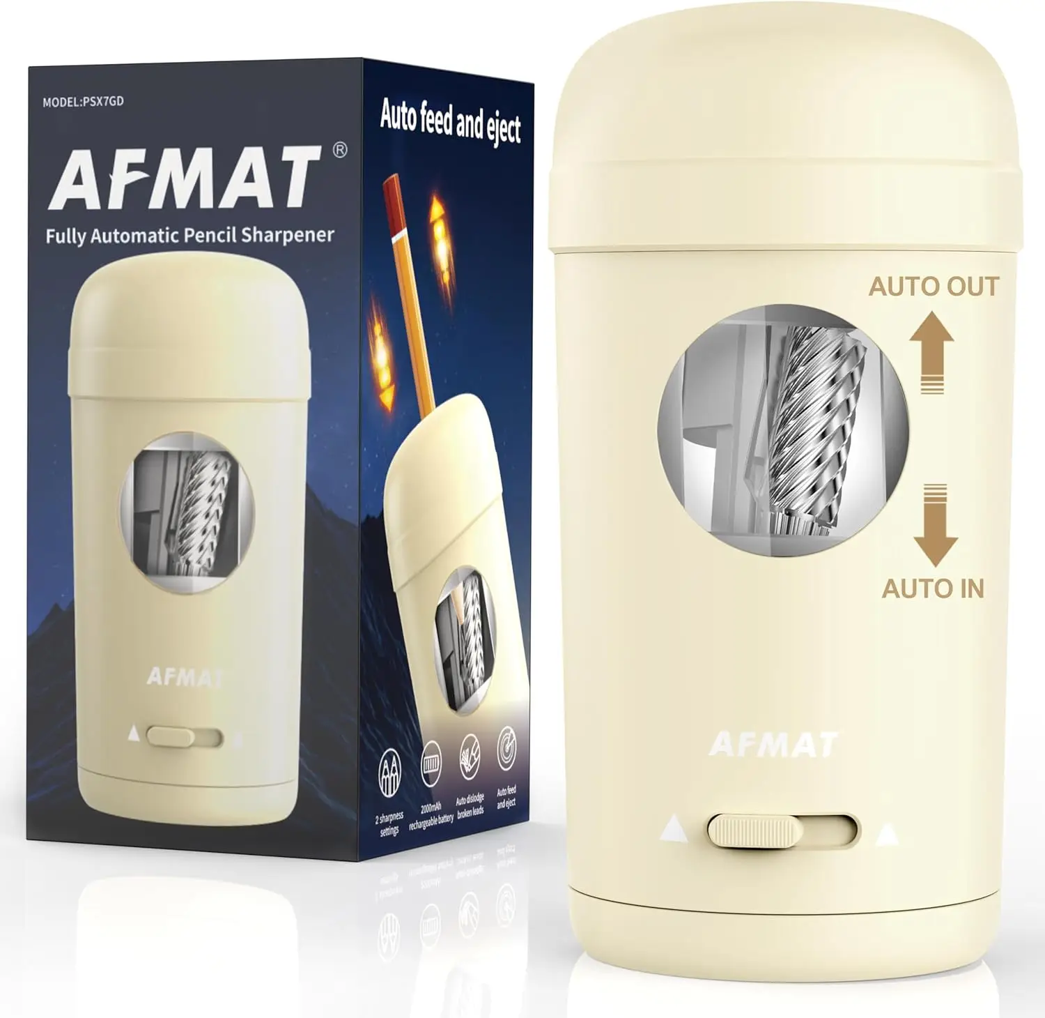 

Fully Automatic Pencil Sharpener, Hands-Free Rechargeable for 7-8mm Pencils & Colored Pencils, Auto In & Out, Vertical for Classroom/Home/Office (Beige)