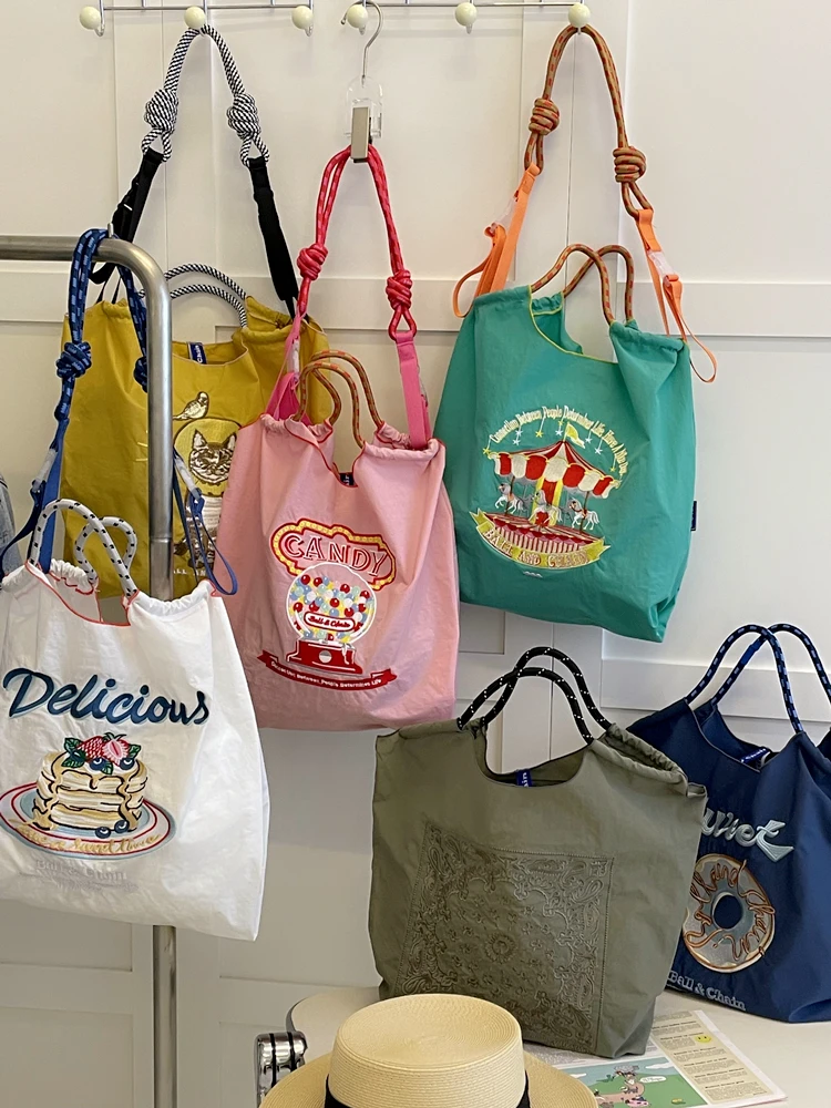 Embroidered Dopaamine  Shopping Bag Handbag Oxford Cloth Bag Nylon Single Shoulder Bag Tote Bag Travel Canvas Bag