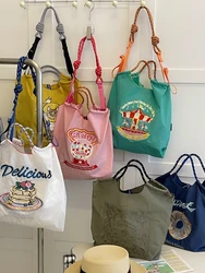 Embroidered Dopaamine  Shopping Bag Handbag Oxford Cloth Bag Nylon Single Shoulder Bag Tote Bag Travel Canvas Bag